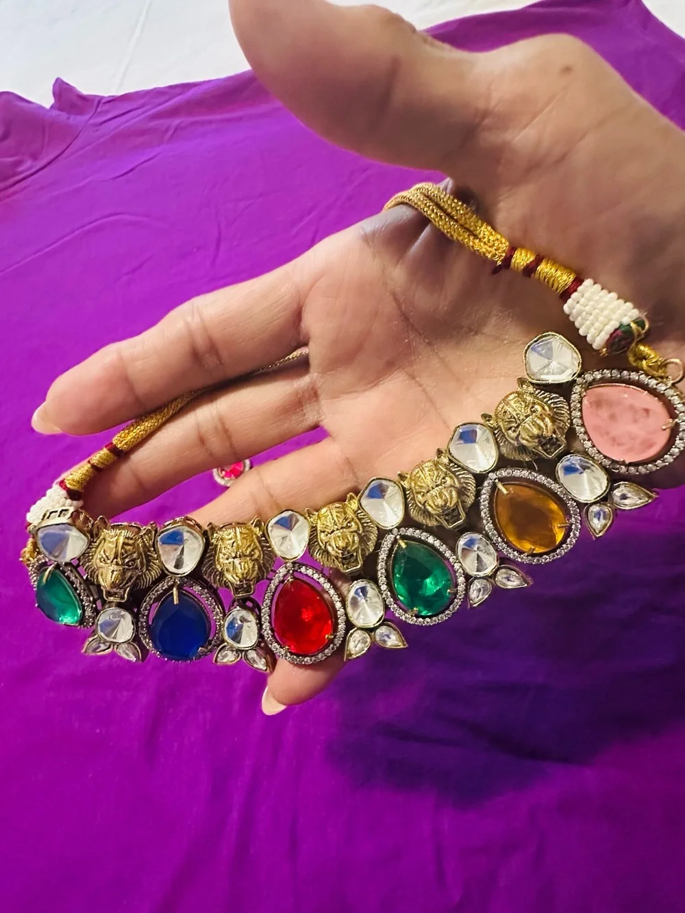 Multicolor Kundan and Moissanite Stone Teardrop Sabyasachi-brand-inspired set